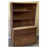 MID CENTURY MODERN 2 PIECE WOOD DRESSER w HUTCH