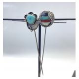 TWO STERLING SILVER SOUTHWEST STICK PINS