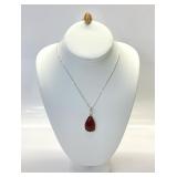 STERLING SILVER CHAIN, AMBER PENDANT AND RING LOT