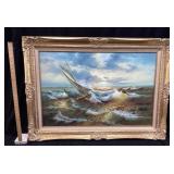 ORIGINAL OIL ON CANVAS by HAROLD MYERS, SAILBOAT