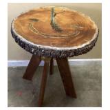 LIVE EDGE EPOXY RESIN ACCENT TABLE w FEATHER,