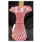 7in FENTON CRANBERRY OPALESCENT SPIRAL OPTIC VASE