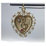 14K HEART PENDANT WITH DIAMOND AND RUBY