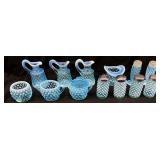 (13) FENTON BLUE OPALESCENT HOBNAIL SALT & P