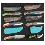 (6) ASSORTED DAMASCUS STEEL BLADES w LEATHER CASES