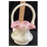 FENTON LOTUS MIST BURMESE BERRY BASKET, SIGNED