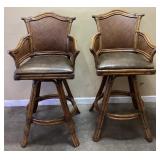 PAIR OF HOOKER FURNITURE RATTAN BAR STOOLS