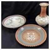 (3) ARTIST SIGNED POTTERY PLATES & VASE