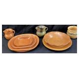 JUG TOWN POTTERY ORANGE GLAZED DISHES, FROG SKIN