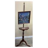 VTG. WOODEN EASEL STAND w NEEDLEPOINT DUCK SCENE
