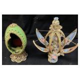 (2) HAND CRAFTED FABERGE STYLE DUCK EGGS ADORNED