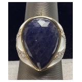 18KT YELLOW GOLD SAPPHIRE & DIAMOND RING, SIZE