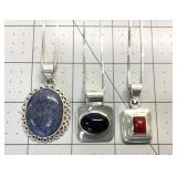 3 STERLING CHAINS AND GEMSTONES