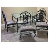 WROUGHT IRON GLASS TOP PATIO TABLE & 4 CHAIRS