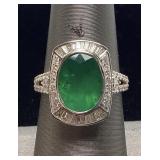 14KT 2-TONE GOLD EMERALD & DIAMOND RING, SIZE