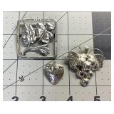 3 VTG. BROOCH LOT. FRUIT, FLOWERS
