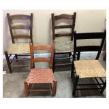 (4) VTG. CANE SEATED LADDER BACK CHAIRS