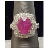 2-TONE PLATINUM RUBY & DIAMOND RING, SIZE 7,
