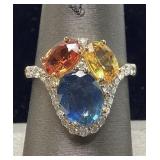 14KT YELLOW GOLD MULTI COLOR SAPPHIRE & DIAMOND
