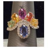 14KT YELLOW GOLD MULTI COLOR SAPPHIRE & DIAMOND