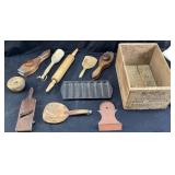 VTG. WOODEN KITCHEN LEMON PRESS, CABBAGE SLICER,