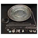 ASSORTED STERLING SILVER, SERVING PLATE, CHAIN