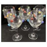 (5) MULTI COLORED DOT BALLOON WINE GLASSES
