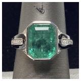 PLATINUM EMERALD & DIAMOND RING, SIZE 7, 3.47ct