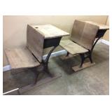 PAIR OF ANTIQUE CAST RON & WOOD SCHOOL DESK
