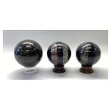 3 STONES SPHERES LOT, LABRADORITE, MARBLE, AGATE
