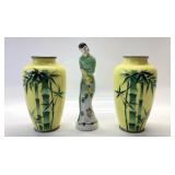 2 NEKKA CLOISONNï¿½ VASES AND GEISHA