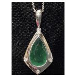 PLATINUM EMERALD & DIAMOND PENDANT w CHAIN,