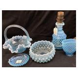 (4) VTG. FENTON BLUE OPALESCENT GLASS PIECES,