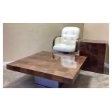 3PC COFFEE, END TABLE AND LEATHER CHAIR LOT