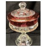 TIFFIN KINGS CROWN CRANBERRY COVERED CANDY JAR,