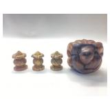 HAND CARVED WOODEN WEEPING BUDDHA WITH 3