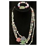 MOTHER OF PEARL FLOWERS NECKLACE & QUARTZ BRACELET