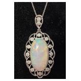 PLATINUM OPAL & DIAMOND PENDANT w CHAIN, 7.81ct