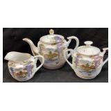 JAPANESE HAND PAINTED TEAPOT, CREAMER & SUGAR BOWL