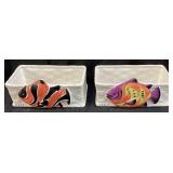 (2) ITALIAN WINDOW PLANTERS w HAND PAINTED FISH,