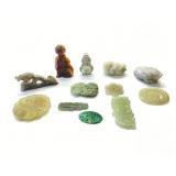 ASIAN CARVED JADE, TIGERS EYE AND MOTHER OF PEARL