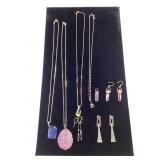 VINTAGE STERLING SILVER EARRINGS, LAPIS, ROSE