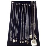 10 VINTAGE STERLING SILVER CHAINS AND CHARMS