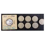 1962 PROOF JEFFERSON NICKEL & 7 INDIAN HEAD