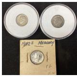 1954 & 1946 ROOSEVELT SILVER DIMES, 1942-S
