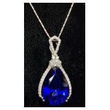 14KT WHITE GOLD LAB CREATED SAPPHIRE & DIAMOND
