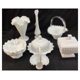1950s-70s FENTON MILK GLASS HOBNAIL PIECES,