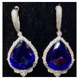 14KT WHITE GOLD LAB CREATED SAPPHIRE & DIAMOND