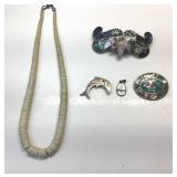 ABALONE ALPACA MEXICO BROOCHES,HAIR PIN, HEISHI