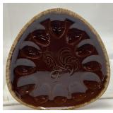 HULL POTTERY BROWN DRIP ROOSTER DESIGN EGG PLATE